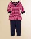 An airy, striped tunic sits atop cozy, matching leggings for an uncommonly good combo.Scoopneck with V-insetThree-quarter sleevesPullover styleElastic waistband75% modal/25% polyesterMachine washImported