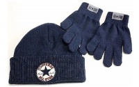 Converse Kids Boy's 4/7 Ribbed Knit Beanie Hat & Gloves Set (Athletic Navy) Converse Kids Boy's 4/7 Ribbed Knit Beanie Hat & Gloves Set (Athletic Navy)