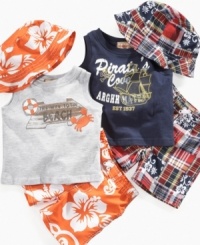 Dig into fun. Get him ready to put his toes in the sand with one of these adorable shirt, short and hat swimwear sets from Kids Headquarters. Dig into fun. Get him ready to put his toes in the sand with one of these adorable shirt, short and hat swimwear sets from Kids Headquarters.