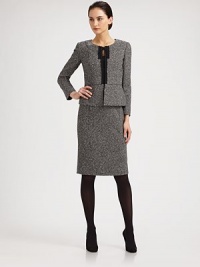 This lightweight tweed jacket features a ladylike neckline and grosgrain accent trim.Jewel necklineZip front closureGrosgrain trimAbout 21 from shoulder to hem87% wool/12% polyamide/1% elastaneDry cleanMade in ItalyModel shown is 5'10½ (179cm) wearing US size 4. This lightweight tweed jacket features a ladylike neckline and grosgrain accent trim.Jewel necklineZip front closureGrosgrain trimAbout 21 from shoulder to hem87% wool/12% polyamide/1% elastaneDry cleanMade in ItalyModel shown is 5'10½ (179cm) wearing US size 4.