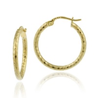 18k Yellow Gold Plated Sterling Silver Diamond-Cut 2x20 Clicktop Hoop Earrings 18k Yellow Gold Plated Sterling Silver Diamond-Cut 2x20 Clicktop Hoop Earrings