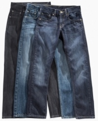 Upgrade his style with these super cool slim-fit jeans from Levis. Upgrade his style with these super cool slim-fit jeans from Levis.