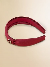 Grosgrain ribbon bow with engraved interlocking G hardware accents a classic leather headband.About 1 widePolyester grosgrain ribbon with interlocking metal G hardwareLeather inner bandDo not washMade in Italy Grosgrain ribbon bow with engraved interlocking G hardware accents a classic leather headband.About 1 widePolyester grosgrain ribbon with interlocking metal G hardwareLeather inner bandDo not washMade in Italy