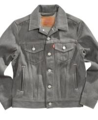 Amp up a classic look with this silvery gray denim jacket from Levi's. Amp up a classic look with this silvery gray denim jacket from Levi's.