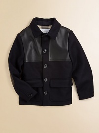 A classic, button-front wool jacket has check lining, front flap patch pockets, leather trim and elbow patches.Shirt collarLong sleeves with button cuffsButton-frontFront flap pocketsLeather back yokeFully lined90% wool/10% nylonDry cleanMade in Italy Please note: Number of buttons may vary depending on size ordered. A classic, button-front wool jacket has check lining, front flap patch pockets, leather trim and elbow patches.Shirt collarLong sleeves with button cuffsButton-frontFront flap pocketsLeather back yokeFully lined90% wool/10% nylonDry cleanMade in Italy Please note: Number of buttons may vary depending on size ordered.