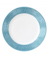 Dress up your table any day of the week with the dishwasher-safe and fabulously stylish Greek Key dessert plates. Jonathan Adler gives the ancient pattern a bold, modern feel in teal blue, bright white and shimmering platinum.