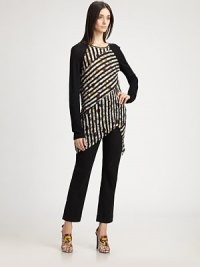 This soft cotton style is constructed of striped, floral-printed panels, offset by solid raglan sleeves.Jewel necklineLong raglan sleevesPanel constructionAsymmetrical hemlineCottonDry cleanMade in Italy of imported fabricModel shown is 5'11 (180cm) wearing US size Small. This soft cotton style is constructed of striped, floral-printed panels, offset by solid raglan sleeves.Jewel necklineLong raglan sleevesPanel constructionAsymmetrical hemlineCottonDry cleanMade in Italy of imported fabricModel shown is 5'11 (180cm) wearing US size Small.