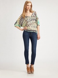 Dropped dolman sleeves soften this chic tie-dyed V-neck.V necklineDropped shouldersThree-quarter dolman sleevesAbout 27 from shoulder to hemMicro-modalMachine washMade in USAModel shown is 5'9½ (176cm) wearing US size Small. Dropped dolman sleeves soften this chic tie-dyed V-neck.V necklineDropped shouldersThree-quarter dolman sleevesAbout 27 from shoulder to hemMicro-modalMachine washMade in USAModel shown is 5'9½ (176cm) wearing US size Small.