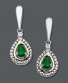 Personalize her gift this year. Perfect for the May birthday, a pear-cut emerald (3/8 ct. t.w.) adds a subtle green shimmer to these stunning teardrop earrings. Crafted in 14k gold and sterling silver with a sparkling diamond accent in each pair. Approximate drop: 1 inch.