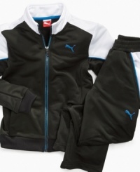 An all-around option for your all-around athlete: Pull-on, elastic waist track pants from Puma. Made of sturdy, high performance tricot that stands up to multiple machine washings. An all-around option for your all-around athlete: Pull-on, elastic waist track pants from Puma. Made of sturdy, high performance tricot that stands up to multiple machine washings.