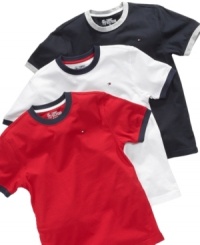 Be practical. Layered or by itself, this Tommy Hilfiger tee-shirt is sure to be an all-purpose hit no matter how he wears it. Be practical. Layered or by itself, this Tommy Hilfiger tee-shirt is sure to be an all-purpose hit no matter how he wears it.