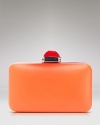Where are you going? This little leather Overture Judith Leiber clutch knows you've got big plans, and adds a major dose of color to your nighttime agenda.