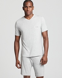 Add luxe appeal to your loungewear with a soft modal-blend V-neck tee from BOSS Black. Add luxe appeal to your loungewear with a soft modal-blend V-neck tee from BOSS Black.