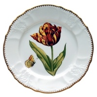 An exquisite hand-painted tulip design expresses your appreciation for beauty with this dinnerware collection, rendered in white European porcelain and accented with gold for an opulent finish. An exquisite hand-painted tulip design expresses your appreciation for beauty with this dinnerware collection, rendered in white European porcelain and accented with gold for an opulent finish.