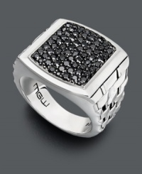 Shapely design with a modern spin. This bold style features round-cut black sapphires (2 ct. t.w.) in a square-shaped pattern. Band and setting crafted in woven sterling silver. Size 10-1/2.