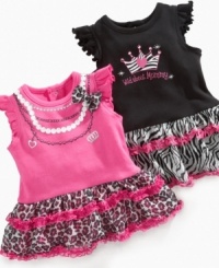 Jazz your sweet girl up with a little rock-n-roll style in this fun tutu dress from Baby Essentials. Jazz your sweet girl up with a little rock-n-roll style in this fun tutu dress from Baby Essentials.