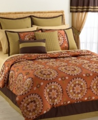 Spice up your room with the warm tones and captivating patterns of the Aztec Medallion room in a bag. This complete set boasts an intricate jacquard comforter and shams along with everything you need for an instant room makeover... including coordinating window treatments, decorative pillows, European shams and more! (Clearance) Spice up your room with the warm tones and captivating patterns of the Aztec Medallion room in a bag. This complete set boasts an intricate jacquard comforter and shams along with everything you need for an instant room makeover... including coordinating window treatments, decorative pillows, European shams and more! (Clearance)