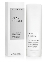 L'Eau d'Issey Body Care Moisturizing Body Lotion. A light, flowing emulsion, like an elixir that soothes skin cells. Enriched with soft touch powders, it envelops the skin in a silky balm. It acts like a natural moisture booster, immediately hydrating and softening the skin. 6.7 oz. L'Eau d'Issey Body Care Moisturizing Body Lotion. A light, flowing emulsion, like an elixir that soothes skin cells. Enriched with soft touch powders, it envelops the skin in a silky balm. It acts like a natural moisture booster, immediately hydrating and softening the skin. 6.7 oz.