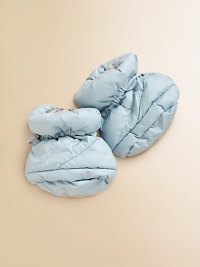 A cute, cozy pair of little booties with check lining and elastic cuff.Elastic cuff with pullCheck linedDown fillPolyesterMachine washImported A cute, cozy pair of little booties with check lining and elastic cuff.Elastic cuff with pullCheck linedDown fillPolyesterMachine washImported