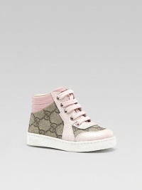 Cozy high-top kicks in a lace-up silhouette with GG plus fabric, leather trim and rubber sole.Lace-up high-topGG plus and leather trim upperFabric liningRubber solePadded insoleMade in Italy Cozy high-top kicks in a lace-up silhouette with GG plus fabric, leather trim and rubber sole.Lace-up high-topGG plus and leather trim upperFabric liningRubber solePadded insoleMade in Italy