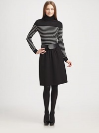 Bold stripes result in a sleek and sporty knit pullover.TurtleneckLong sleevesWoolDry cleanMade in SwitzerlandModel shown is 5'11 (180cm) wearing US size 4. Bold stripes result in a sleek and sporty knit pullover.TurtleneckLong sleevesWoolDry cleanMade in SwitzerlandModel shown is 5'11 (180cm) wearing US size 4.