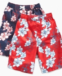 Watch out for the waves! He'll be ready to hit the water in these cool patterned swim trunks from iXtreme. Watch out for the waves! He'll be ready to hit the water in these cool patterned swim trunks from iXtreme.