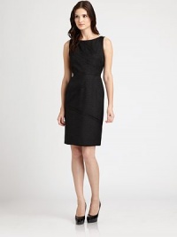 This chic, fitted sheath is decorated with zig-zagging strips of matching trim.BoatneckSleevelessConcealed back zipFully linedAbout 24 from natural waist54% polyester/46% rayonDry cleanMade in USA of imported fabricOUR FIT MODEL RECOMMENDS ordering true size. This chic, fitted sheath is decorated with zig-zagging strips of matching trim.BoatneckSleevelessConcealed back zipFully linedAbout 24 from natural waist54% polyester/46% rayonDry cleanMade in USA of imported fabricOUR FIT MODEL RECOMMENDS ordering true size.