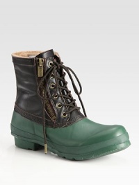 The same signature Hunter fit with front lace-up, side zipper closure and fleece lining for added comfort and coziness.Cushioned sponge insoleShaft, 7½Leg circumference, 14½Rubber soleImported The same signature Hunter fit with front lace-up, side zipper closure and fleece lining for added comfort and coziness.Cushioned sponge insoleShaft, 7½Leg circumference, 14½Rubber soleImported