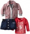 Baby Phat - Kids Baby-girls Newborn Printed Strip Jacket and Shirt Set, Dark Wash, 3-6 Months
