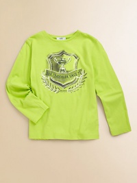 An ultra-soft, long-sleeved cotton tee is adorned with logo print for handsome style.CrewneckLong sleevesFront logo designPullover styleCottonMachine washImported An ultra-soft, long-sleeved cotton tee is adorned with logo print for handsome style.CrewneckLong sleevesFront logo designPullover styleCottonMachine washImported