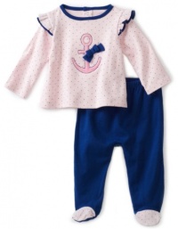 ABSORBA Baby-Girls Newborn Ahoy Nautical Two Piece Footed Pant Set, Pink/Navy, 3/6