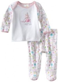 ABSORBA Baby-Girls Newborn Two Piece Footed Pant Set, White/Print, 0-3 Months ABSORBA Baby-Girls Newborn Two Piece Footed Pant Set, White/Print, 0-3 Months