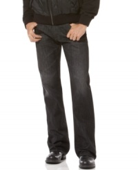 Need a pair that's easy to dress up or down? Opt for the casual cool of these dark-rinse straight leg jeans from Guess. Need a pair that's easy to dress up or down? Opt for the casual cool of these dark-rinse straight leg jeans from Guess.