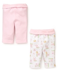 This set of 2 pretty pants features one solid pair and one printed with pointy-eared rabbits. This set of 2 pretty pants features one solid pair and one printed with pointy-eared rabbits.