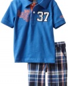 Izod Kids Boys 2-7 Short Sleeve Polo Shirt and Plaid Short, Medium Blue, 2T/2 Regular