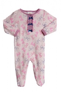 Absorba Newborn Girls (0-9 months) 1 pc pink & navy bows footed layette set Absorba Newborn Girls (0-9 months) 1 pc pink & navy bows footed layette set