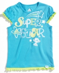 Run it off. She'll have no problem working out her energy in style with this comfortable graphic tee from adidas. (Clearance) Run it off. She'll have no problem working out her energy in style with this comfortable graphic tee from adidas. (Clearance)