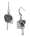 Under lock and key. Bold and flirty drop earrings by Michael Kors combine mini key, heart and czech stone charms. Crafted in silver tone mixed metal. Approximate width: 1/4 inch. Approximate drop: 1-1/4 inches.