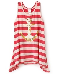 Ahoy! Her summer style is on the hook with the nautical stripe tank top, humbly adorned with a goldtone sequin anchor front and center. Ahoy! Her summer style is on the hook with the nautical stripe tank top, humbly adorned with a goldtone sequin anchor front and center.