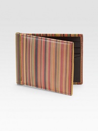 Slim leather case in signature striped leather, crafted in Italy.Eight card slotsCenter bill clip4½W X 3½HMade in Italy