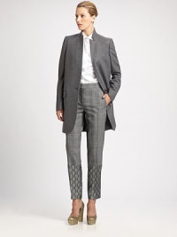 A stand collar and unique inverted lapels define this wool/cashmere silhouette.Stand collarInverted lapelsButton closureFlap pocketsButton cuffsAbout 33 from shoulder to hem90% wool/10% cashmereDry cleanMade in Italy of imported fabricModel shown is 5'11 (180cm) wearing US size 4. Additional Information Women's Premier Designer & Contemporary Size Guide A stand collar and unique inverted lapels define this wool/cashmere silhouette.Stand collarInverted lapelsButton closureFlap pocketsButton cuffsAbout 33 from shoulder to hem90% wool/10% cashmereDry cleanMade in Italy of imported fabricModel shown is 5'11 (180cm) wearing US size 4. Additional Information Women's Premier Designer & Contemporary Size Guide