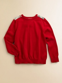 The classic cotton crewneck goes beyond basic with the addition of knit check patches at the shoulders.Ribbed crewneckCheck shoulder patchesLong sleeves with ribbed cuffsRibbed hemCottonHand washImported The classic cotton crewneck goes beyond basic with the addition of knit check patches at the shoulders.Ribbed crewneckCheck shoulder patchesLong sleeves with ribbed cuffsRibbed hemCottonHand washImported