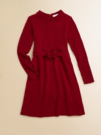 Rich ribbed textures and luxurious cashmere make pretty partners in this Empire-waist style with a smooth knit A-line skirt.Ribbed Peter Pan collarRibbed bodiceNarrow-ribbed long sleevesEmpire waist with bow beltBack buttonsCashmereDry cleanImported Please note: Number of buttons may vary depending on size ordered. Rich ribbed textures and luxurious cashmere make pretty partners in this Empire-waist style with a smooth knit A-line skirt.Ribbed Peter Pan collarRibbed bodiceNarrow-ribbed long sleevesEmpire waist with bow beltBack buttonsCashmereDry cleanImported Please note: Number of buttons may vary depending on size ordered.