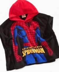 He can swing into action with this cozy Spider-Man poncho – sleeveless pullover style to make playtime easier. He can swing into action with this cozy Spider-Man poncho – sleeveless pullover style to make playtime easier.