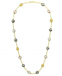 Adorn your neckline with this lustrous illusion necklace by Majorica. Multicolor organic man-made pearls float in a setting of 18k gold over sterling silver. Approximate length: 16 inches. Adorn your neckline with this lustrous illusion necklace by Majorica. Multicolor organic man-made pearls float in a setting of 18k gold over sterling silver. Approximate length: 16 inches.