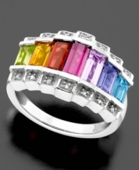 A sparkling sterling silver ring with a pretty pop of color. Featuring citrine (1/3 ct. t.w.), Iolite (1/4 ct. t.w.), Bolivian amethyst (1/3 ct. t.w.), peridot (1/4 ct. t.w.), red garnet (5/8 ct. t.w.), rhodolite garnet (1/2 ct. t.w.), Swiss blue topaz (3/8 ct. t.w.) and diamond accents. A sparkling sterling silver ring with a pretty pop of color. Featuring citrine (1/3 ct. t.w.), Iolite (1/4 ct. t.w.), Bolivian amethyst (1/3 ct. t.w.), peridot (1/4 ct. t.w.), red garnet (5/8 ct. t.w.), rhodolite garnet (1/2 ct. t.w.), Swiss blue topaz (3/8 ct. t.w.) and diamond accents.