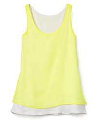 A cropped chiffon overlay adds an airy touch to Aqua's jersey tank top. A cropped chiffon overlay adds an airy touch to Aqua's jersey tank top.
