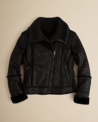Dress her on-trend with this bomber jacket in faux shearling. An asymmetrical zip and oversize collar add moto-chic detail. Dress her on-trend with this bomber jacket in faux shearling. An asymmetrical zip and oversize collar add moto-chic detail.