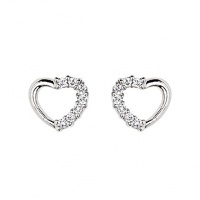 .925 Sterling Silver Rhodium Plated Open Heart CZ Stud Earrings with Screw-back for Children & Women .925 Sterling Silver Rhodium Plated Open Heart CZ Stud Earrings with Screw-back for Children & Women
