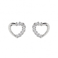 .925 Sterling Silver Rhodium Plated Open Heart CZ Stud Earrings with Screw-back for Children & Women